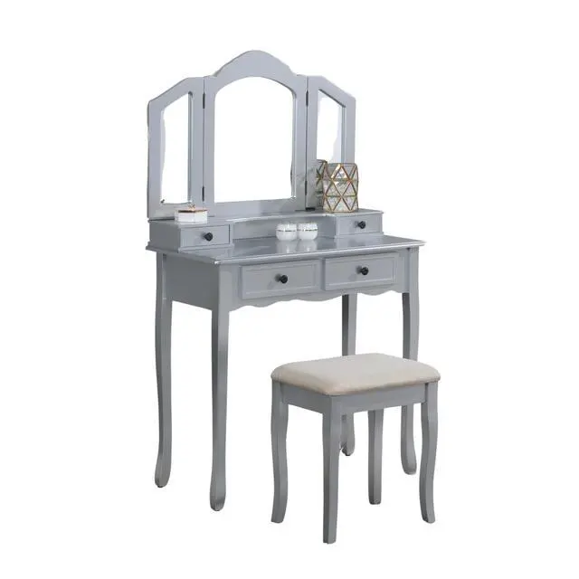Alt view image 4 of 5 - Sanlo Wooden Vanity Make Up Table and Stool Set, Silver