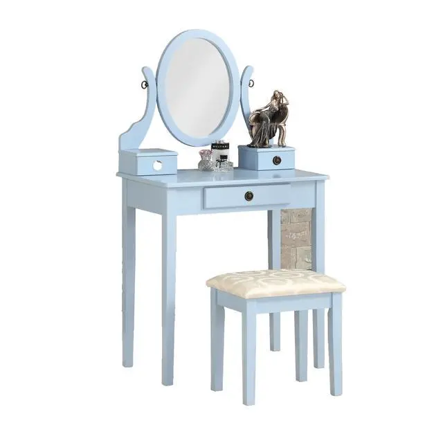 Alt view image 5 of 6 - Moniys Wood Moniya Makeup Vanity Table and Stool Set, Blue