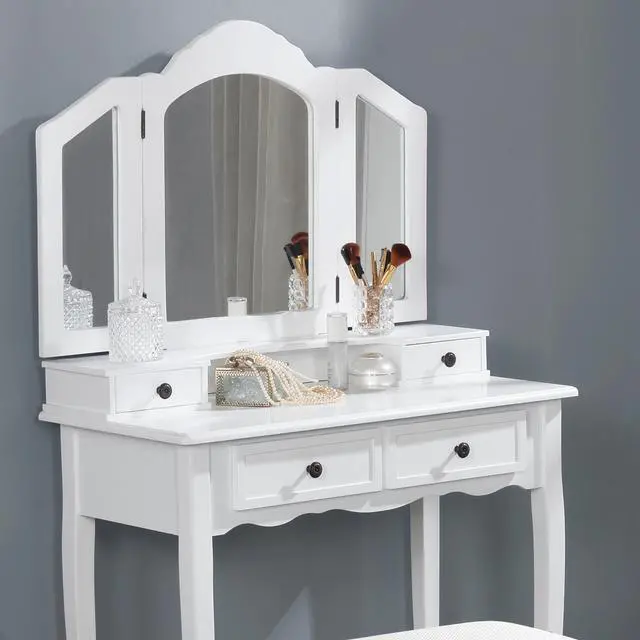 Alt view image 6 of 7 - Sanlo Wooden Vanity Make Up Table and Stool Set, White