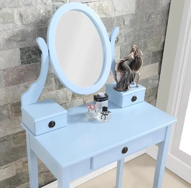 Alt view image 2 of 6 - Moniys Wood Moniya Makeup Vanity Table and Stool Set, Blue
