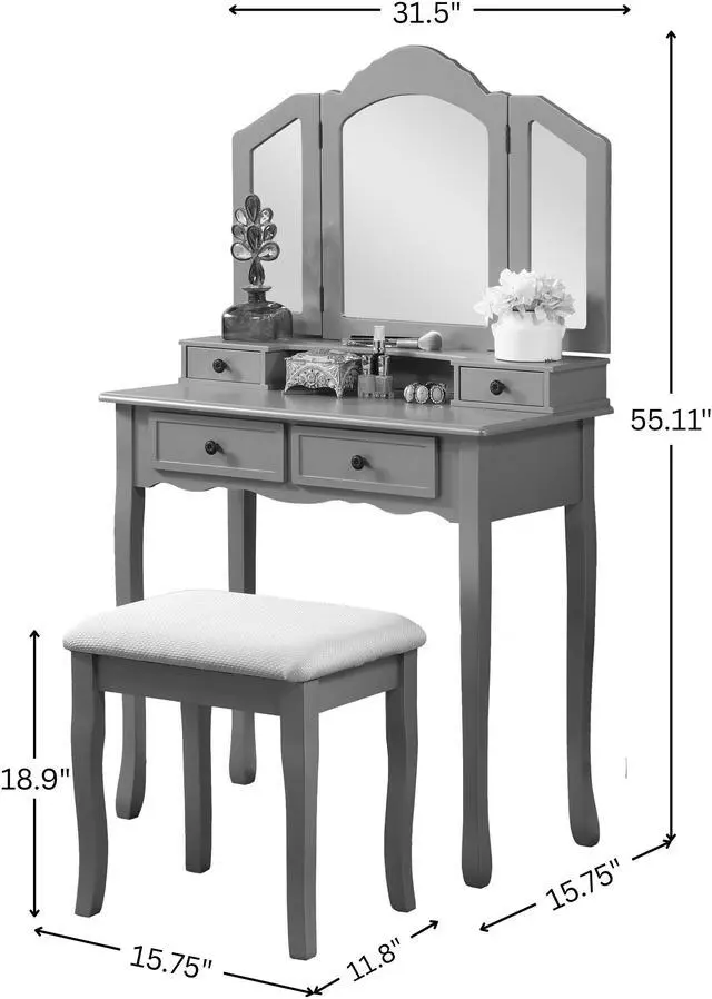 Alt view image 7 of 7 - Sanlo Wooden Vanity Make Up Table and Stool Set, White