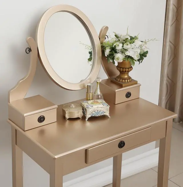 Alt view image 2 of 7 - Moniys Wood Moniya Makeup Vanity Table and Stool Set, Gold
