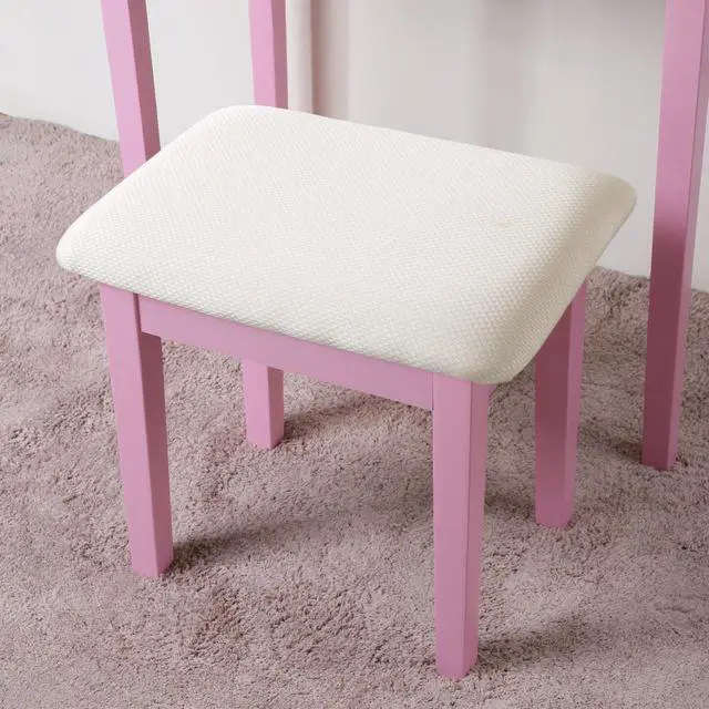 Alt view image 3 of 7 - Moniys Wood Moniya Makeup Vanity Table and Stool Set, Pink