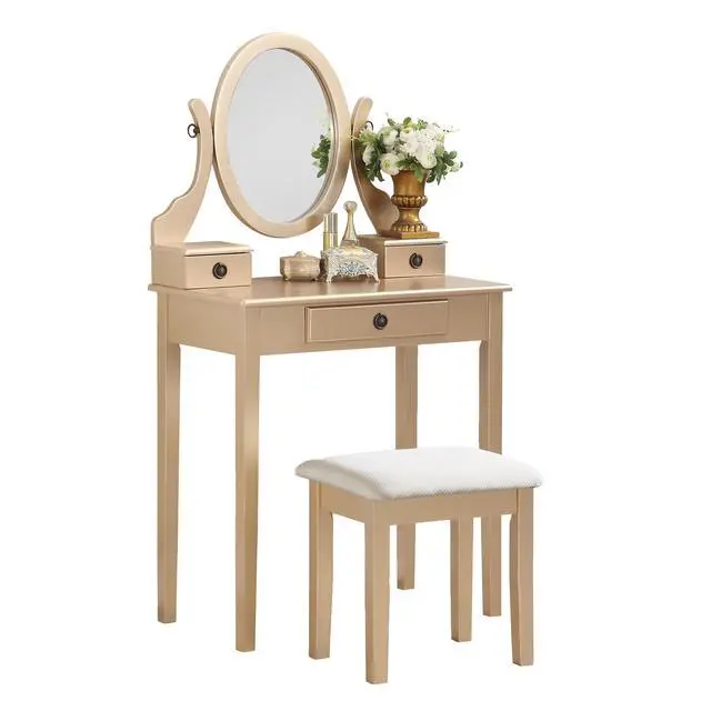 Alt view image 6 of 7 - Moniys Wood Moniya Makeup Vanity Table and Stool Set, Gold