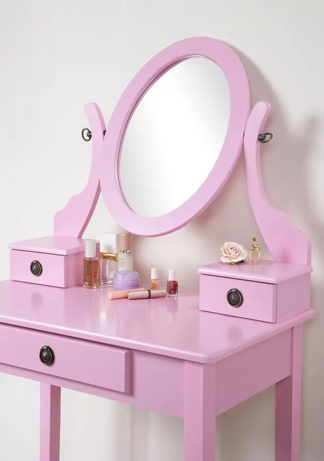 Alt view image 5 of 7 - Moniys Wood Moniya Makeup Vanity Table and Stool Set, Pink
