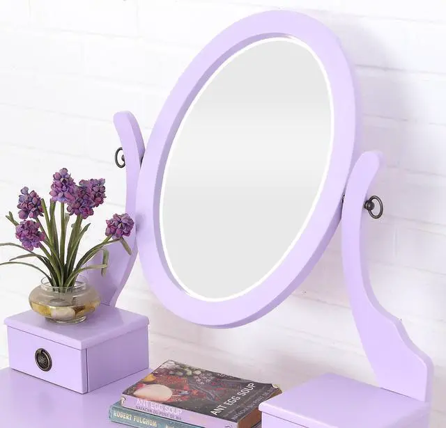 Alt view image 6 of 7 - Moniys Wood Moniya Makeup Vanity Table and Stool Set, Purple
