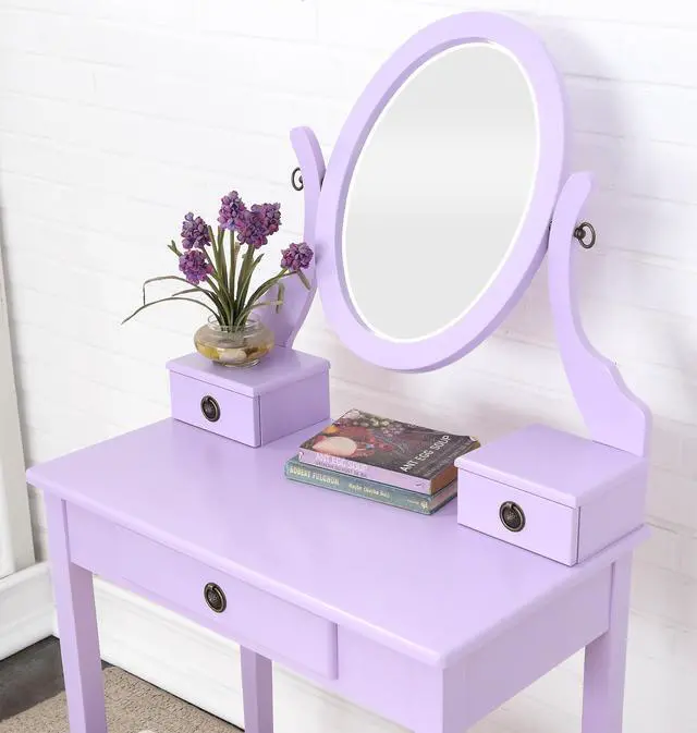 Alt view image 3 of 7 - Moniys Wood Moniya Makeup Vanity Table and Stool Set, Purple