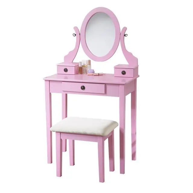 Alt view image 6 of 7 - Moniys Wood Moniya Makeup Vanity Table and Stool Set, Pink