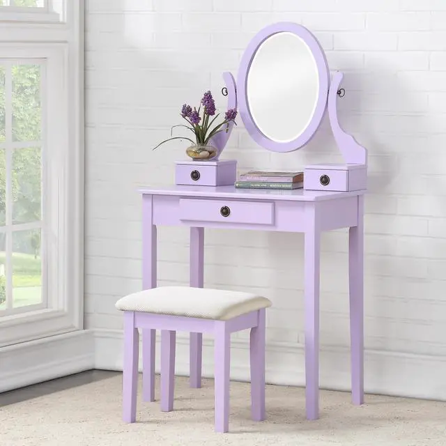 Alt view image 2 of 7 - Moniys Wood Moniya Makeup Vanity Table and Stool Set, Purple