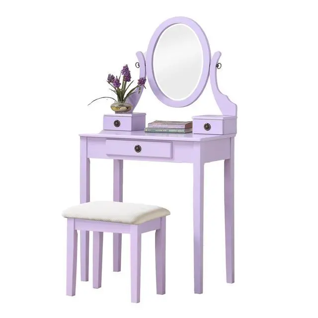 Alt view image 5 of 7 - Moniys Wood Moniya Makeup Vanity Table and Stool Set, Purple