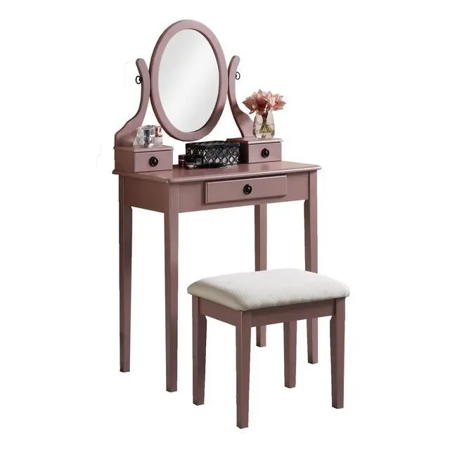 Alt view image 5 of 6 - Moniys Wood Moniya Makeup Vanity Table and Stool Set, Rose Gold