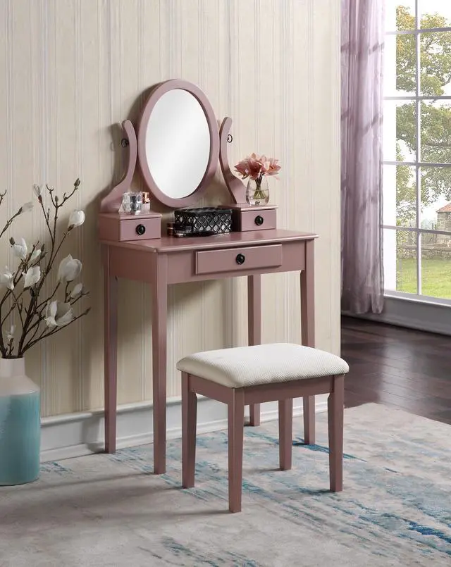 Main image of Moniys Wood Moniya Makeup Vanity Table and Stool Set, Rose Gold
