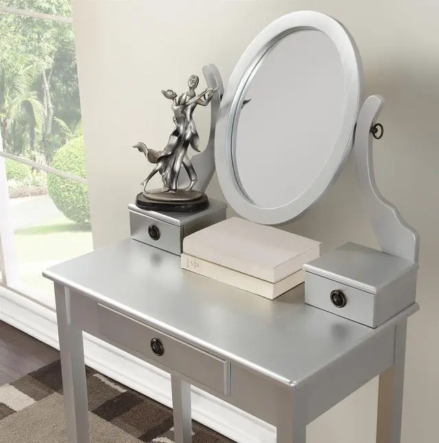 Alt view image 2 of 6 - Moniys Wood Moniya Makeup Vanity Table and Stool Set, Silver
