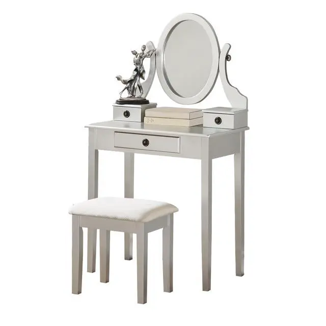 Alt view image 4 of 6 - Moniys Wood Moniya Makeup Vanity Table and Stool Set, Silver