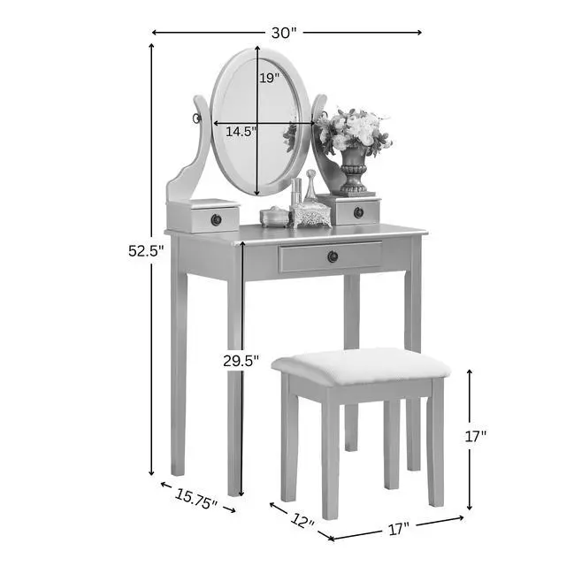 Alt view image 7 of 7 - Moniys Wood Moniya Makeup Vanity Table and Stool Set, Purple