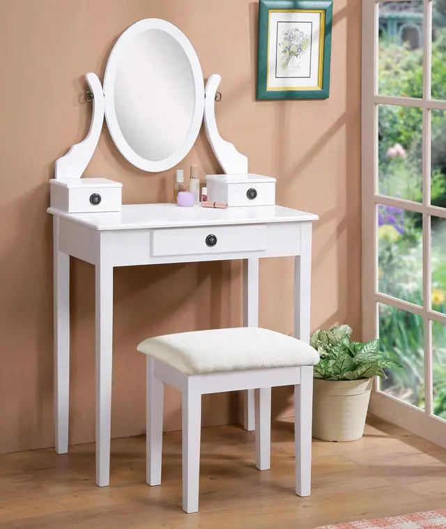 Alt view image 2 of 7 - Moniys Wood Moniya Makeup Vanity Table and Stool Set, White