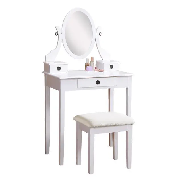 Alt view image 5 of 7 - Moniys Wood Moniya Makeup Vanity Table and Stool Set, White