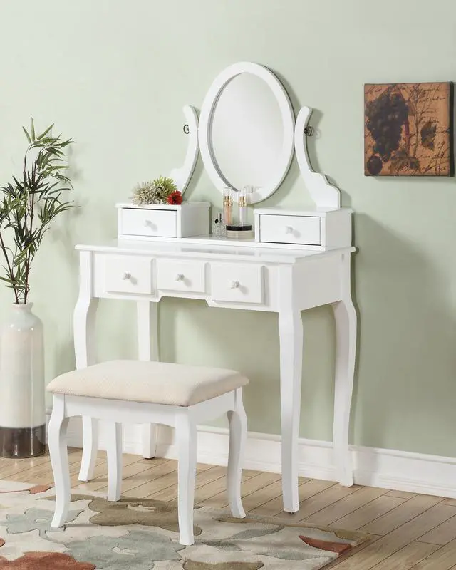 Alt view image 2 of 7 - Ashley Wood Make-Up Vanity Table and Stool Set, White