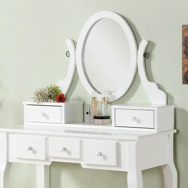 Alt view image 3 of 7 - Ashley Wood Make-Up Vanity Table and Stool Set, White