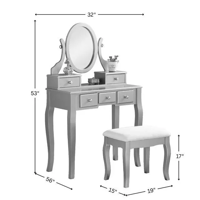 Alt view image 7 of 7 - Ashley Wood Make-Up Vanity Table and Stool Set, White