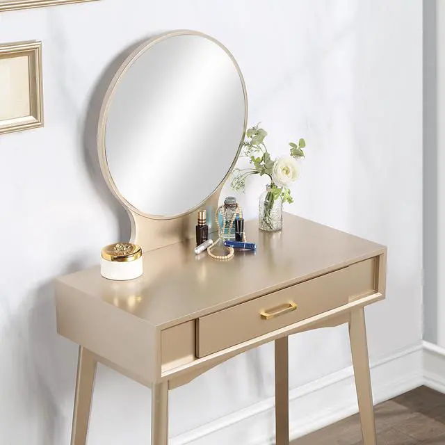 Alt view image 4 of 7 - Maly Contemporary Wood Vanity and Stool Set, Gold