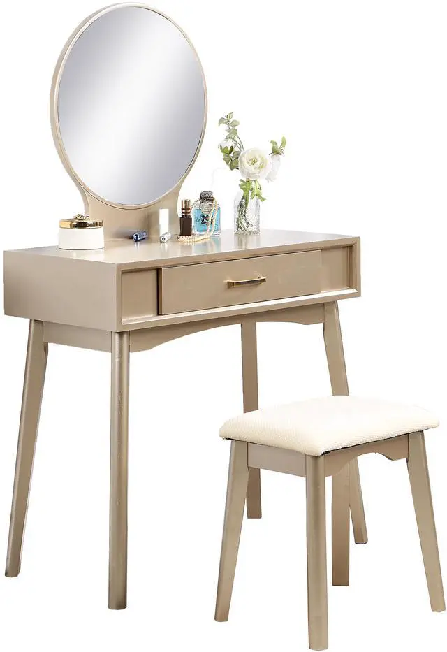 Alt view image 6 of 7 - Maly Contemporary Wood Vanity and Stool Set, Gold