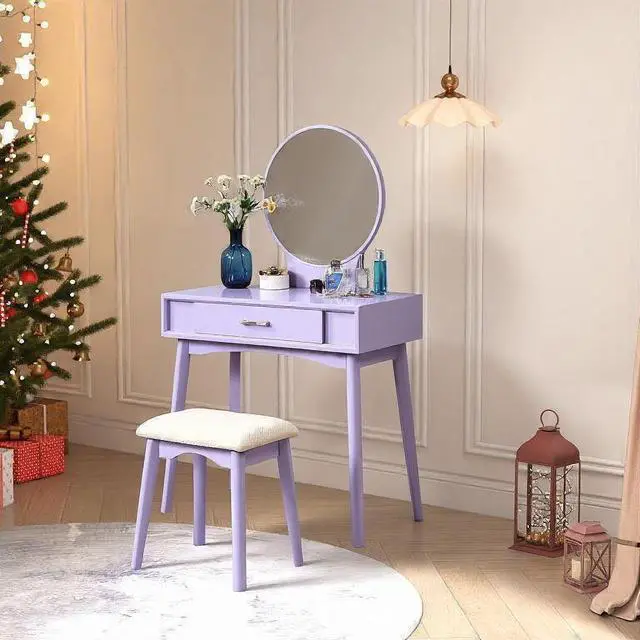 Main image of Maly Contemporary Wood Vanity and Stool Set, Purple