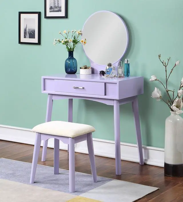 Alt view image 2 of 7 - Maly Contemporary Wood Vanity and Stool Set, Purple