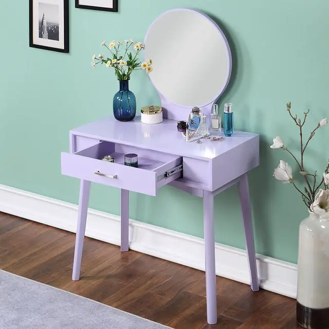 Alt view image 3 of 7 - Maly Contemporary Wood Vanity and Stool Set, Purple
