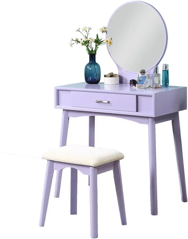 Alt view image 6 of 7 - Maly Contemporary Wood Vanity and Stool Set, Purple