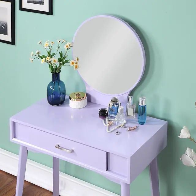 Alt view image 4 of 7 - Maly Contemporary Wood Vanity and Stool Set, Purple