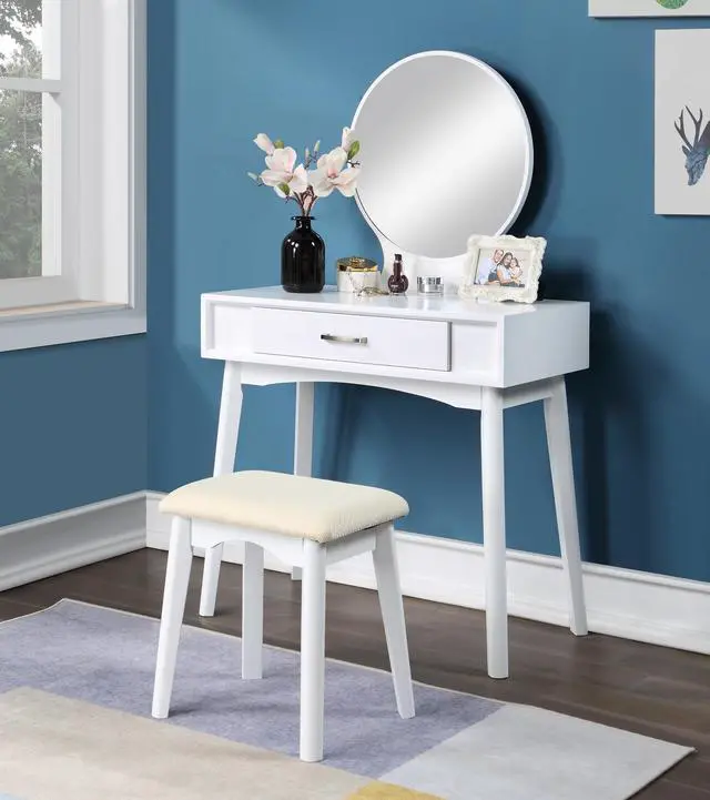 Alt view image 2 of 7 - Maly Contemporary Wood Vanity and Stool Set, White