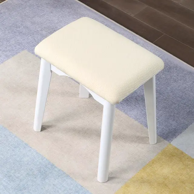 Alt view image 5 of 7 - Maly Contemporary Wood Vanity and Stool Set, White