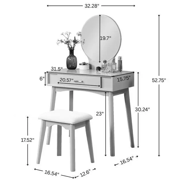 Alt view image 7 of 7 - Maly Contemporary Wood Vanity and Stool Set, Pink