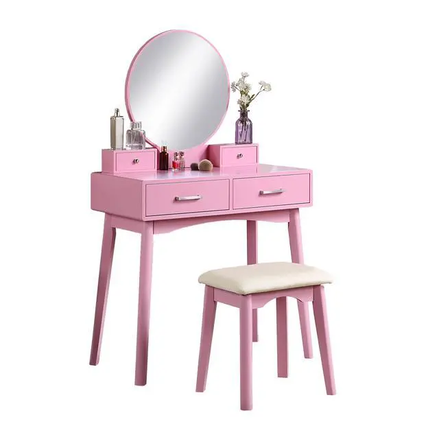 Alt view image 6 of 7 - Liannon Contemporary Wood Vanity and Stool Set, Pink