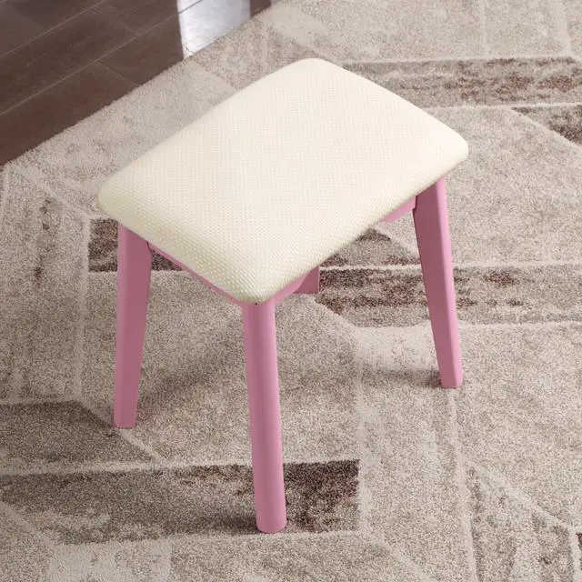 Alt view image 5 of 7 - Liannon Contemporary Wood Vanity and Stool Set, Pink