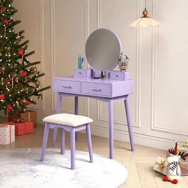 Main image of Liannon Contemporary Wood Vanity and Stool Set, Purple