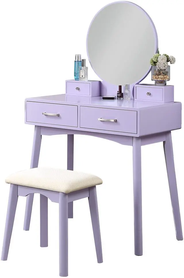 Alt view image 6 of 7 - Liannon Contemporary Wood Vanity and Stool Set, Purple