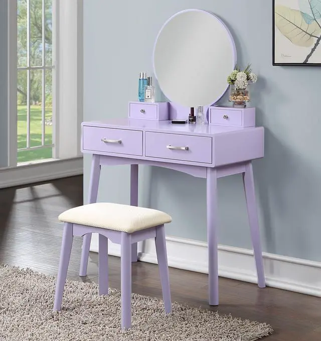 Alt view image 2 of 7 - Liannon Contemporary Wood Vanity and Stool Set, Purple
