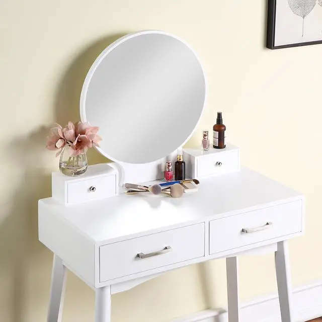 Alt view image 3 of 6 - Liannon Contemporary Wood Vanity and Stool Set, White
