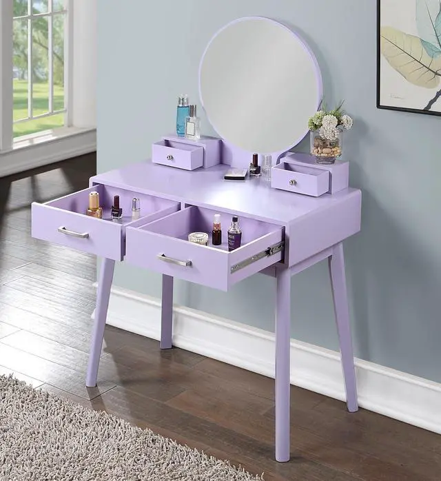 Alt view image 3 of 7 - Liannon Contemporary Wood Vanity and Stool Set, Purple