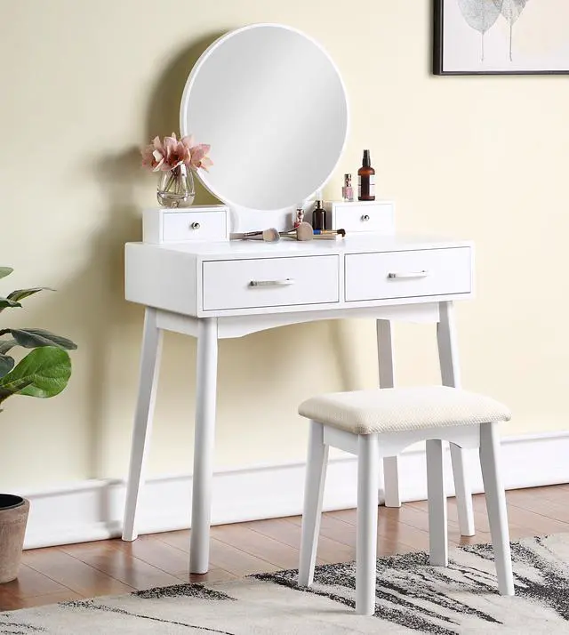 Alt view image 2 of 6 - Liannon Contemporary Wood Vanity and Stool Set, White