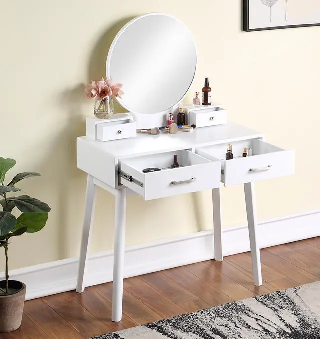 Alt view image 4 of 6 - Liannon Contemporary Wood Vanity and Stool Set, White