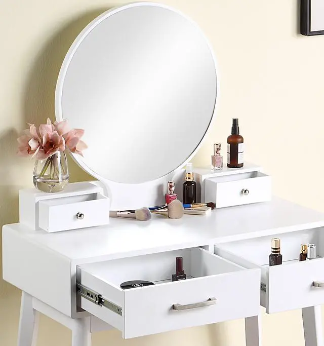 Alt view image 5 of 6 - Liannon Contemporary Wood Vanity and Stool Set, White