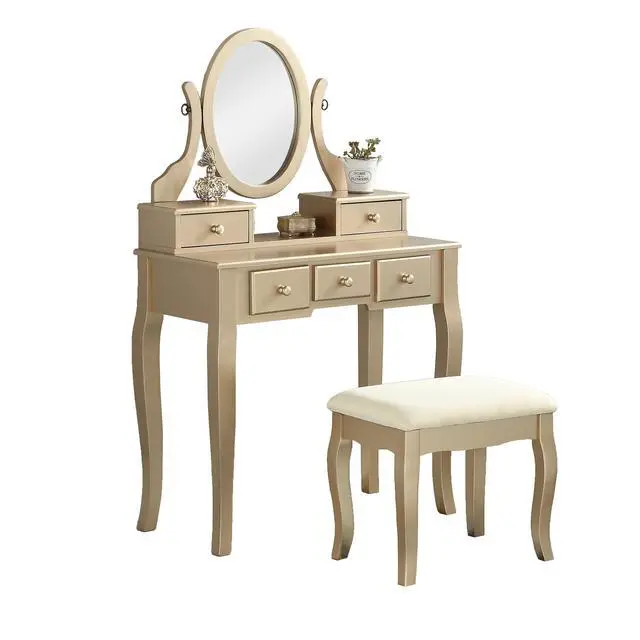 Alt view image 6 of 7 - Ashley Wood Make-Up Vanity Table and Stool Set, Ashley Wood Makeup Vanity Table and Stool Set, Gold
