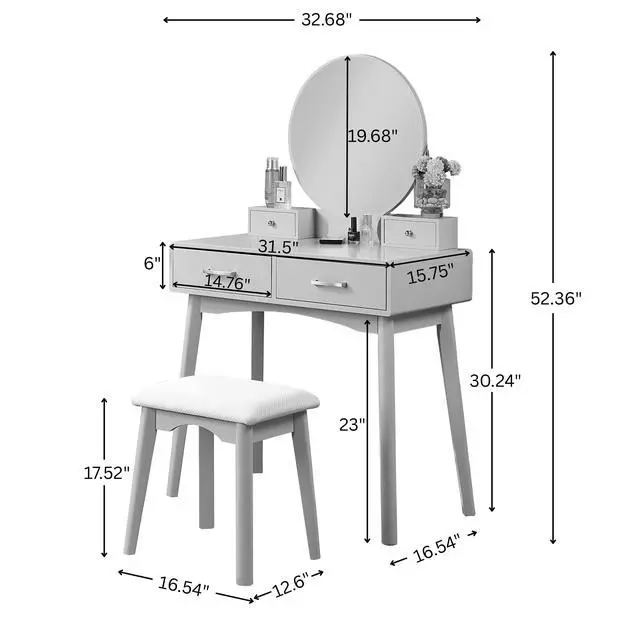 Alt view image 7 of 7 - Liannon Contemporary Wood Vanity and Stool Set, Pink