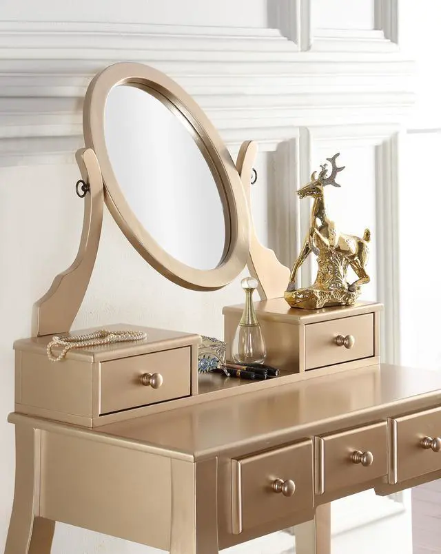 Alt view image 5 of 7 - Ashley Wood Make-Up Vanity Table and Stool Set, Ashley Wood Makeup Vanity Table and Stool Set, Gold