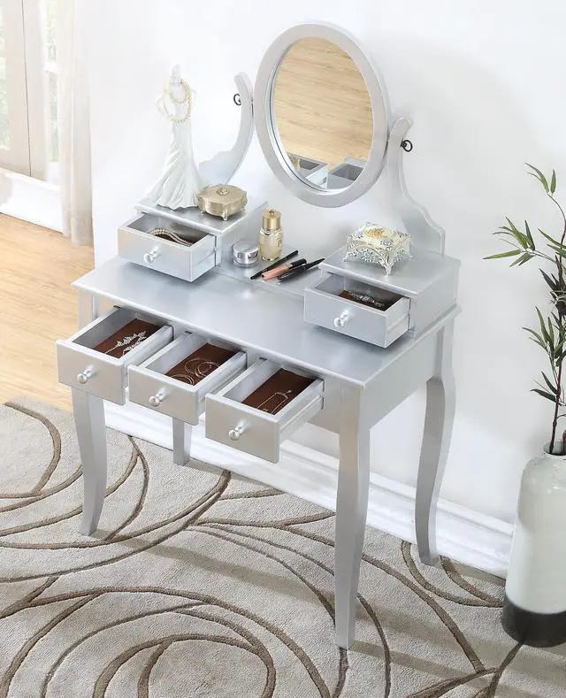 Alt view image 4 of 7 - Ashley Wood Make-Up Vanity Table and Stool Set, Silver
