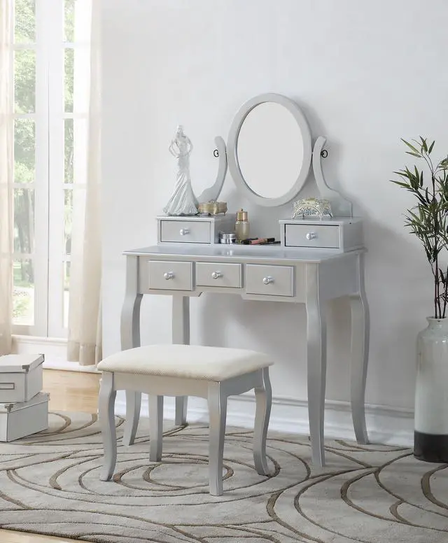 Alt view image 3 of 7 - Ashley Wood Make-Up Vanity Table and Stool Set, Silver