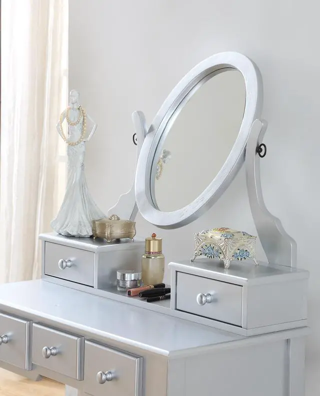 Alt view image 6 of 7 - Ashley Wood Make-Up Vanity Table and Stool Set, Silver